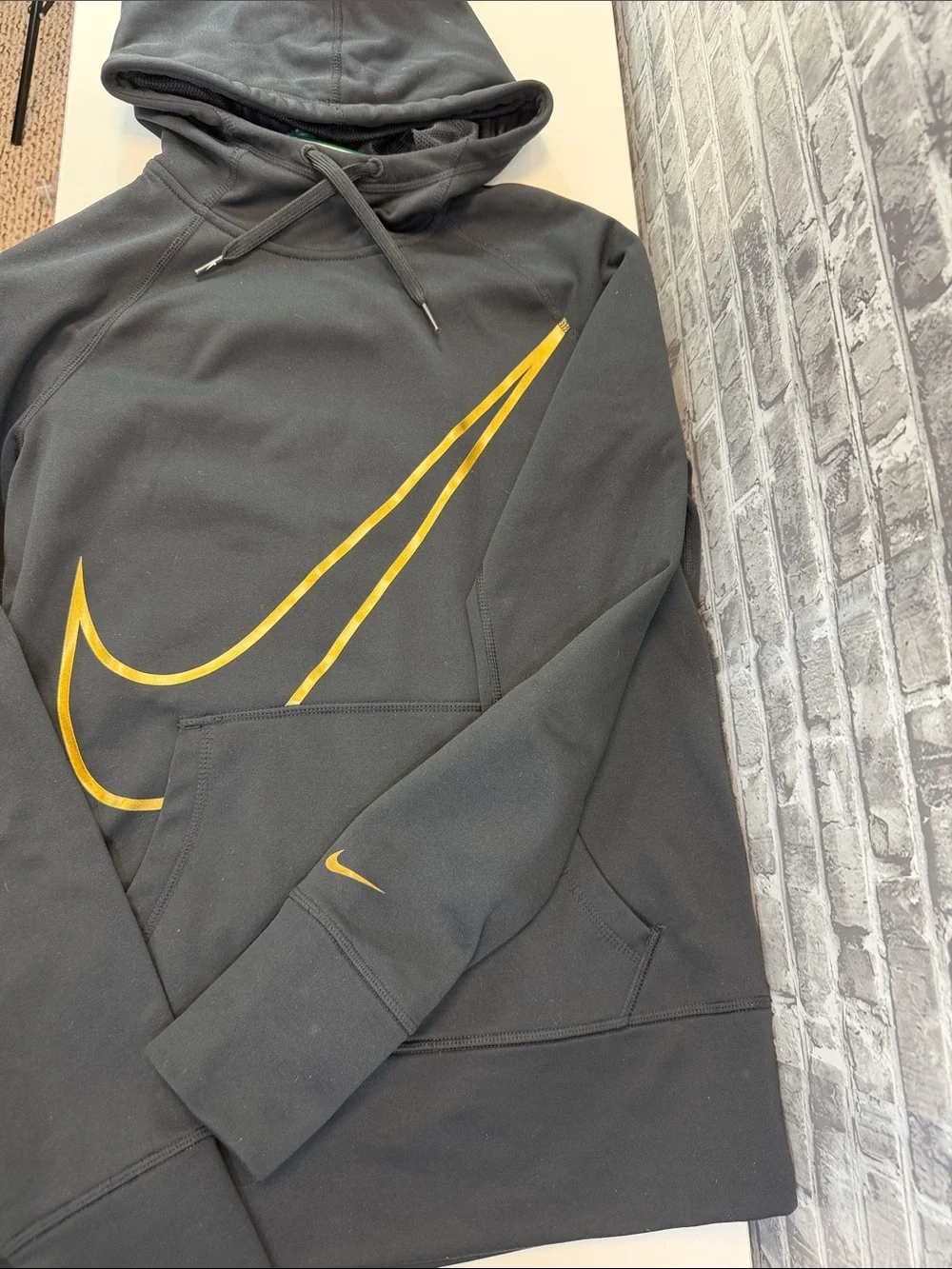 Nike Black Crewneck Hoodie with Gold Swoosh